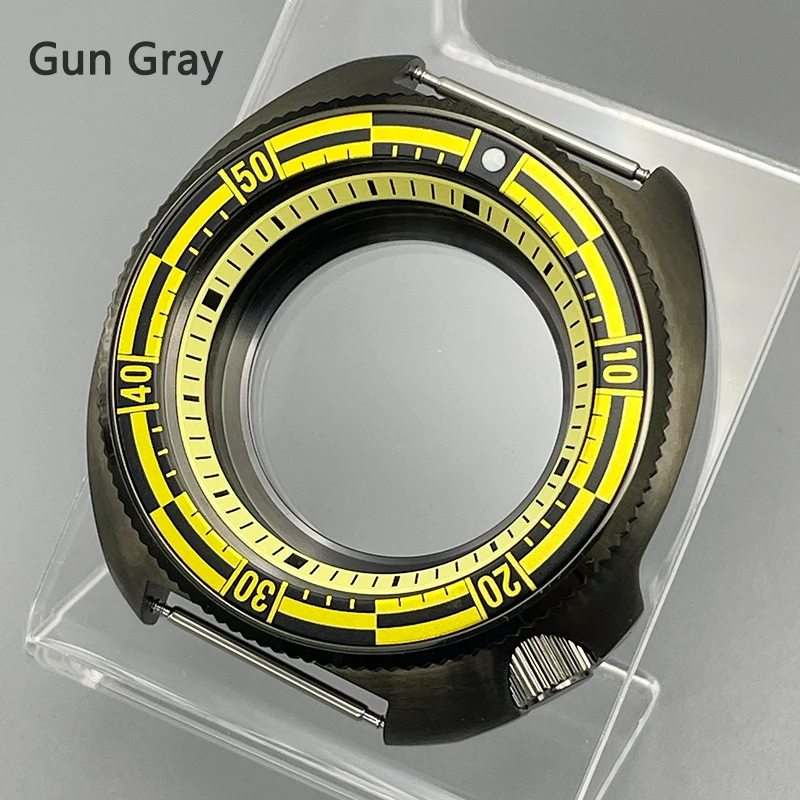 Mod Gun Grey 44mm 6105 6309 Abalone Turtle Watch Case Aluminum Bezel  Sapphire Glass Fit NH35 NH36 7S26 4R Movement Diver Case