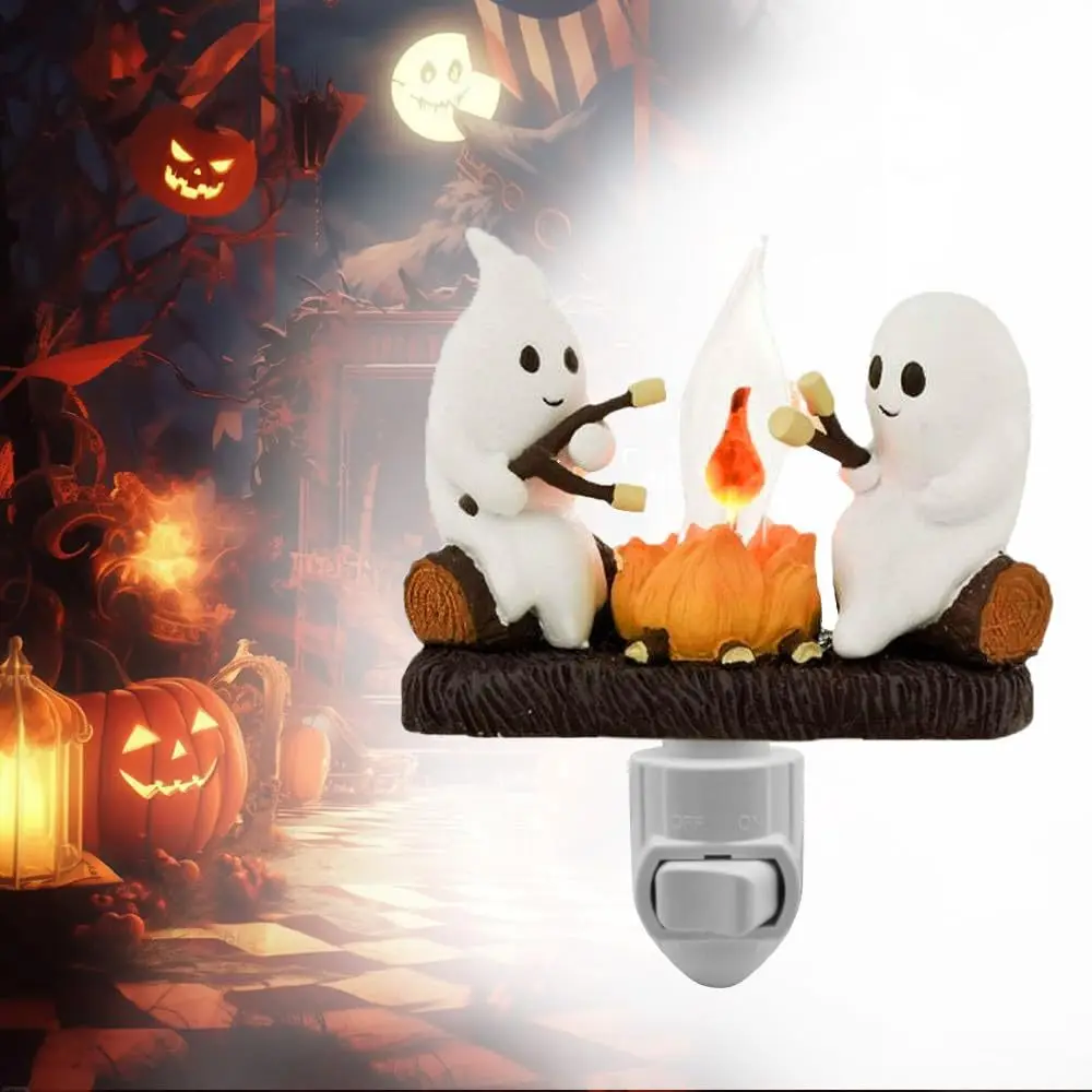 

Halloween Ghost Campfire Flickering Night Light, Ghosts Campfire Flicker Flame Halloween Nightlight,Small Electric Faux Campfire