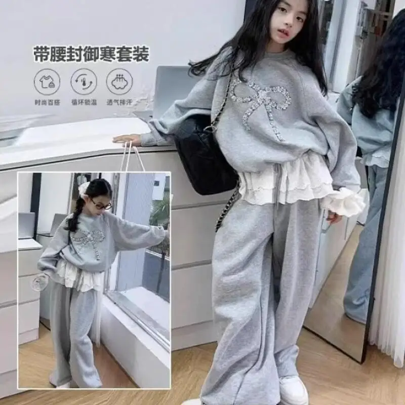 

Kawaii повседневный комплект пальто, модный комплект из 2 предметов, детская одежда, куртка для девочек, осенне-весенний наряд, новинка 2025 года, спортивный спортивный костюм с бантом и кружевной отделкой