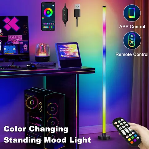 음악 동기화 기능이있는 122CM RGB 드림 컬러 플로어 램프 침실 거실 게임 룸을위한 현대적인 색상 변경 서 기분 조명 음악 동기화 기능이있는 122CM RGB 드림 컬러 플로어 램프 침실 거실 게임 룸을위한 현대적인 색상 변경 서 기분 조명