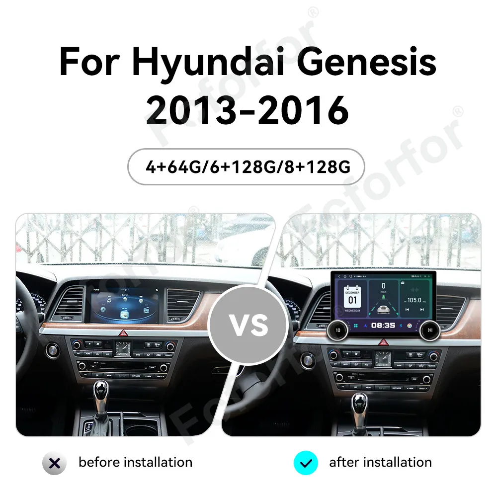 Pantalla Ultra Clara de 11.5 Pulgadas con Android 15 HD Táctil, CarPlay Inalámbrico para Hyundai Genesis 2013-2016, Android Auto, GPS, Radio para Auto