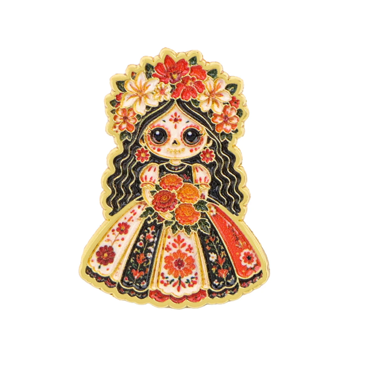 4 Stück mexikanische Emaille-Anstecknadeln zum Tag der Toten, Cartoon-Skelett-Mädchen-Brosche für Mäntel, Reversnadeln, Metallabzeichen, Schmuck, Geschenk für Feiertage – Detail 7