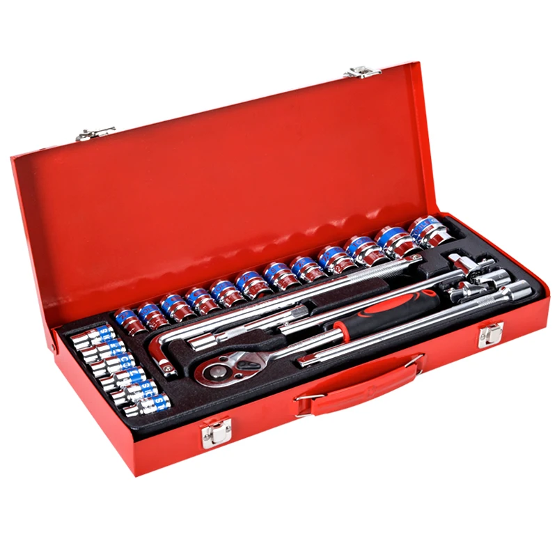 24pc-1-4-3-8-1-2-drive-socket-set-professional-socket-wrench-set-mechanic's-tool-with-metal-box
