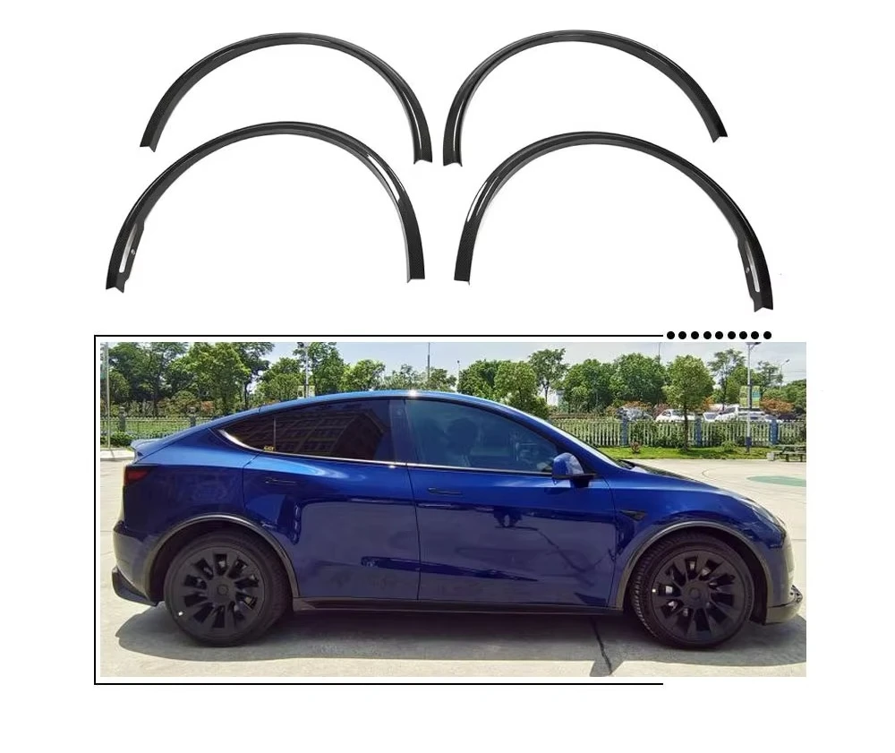 

Dry Carbon Fiber Car Wheel Eyebrow Arch Trim Lips Fender Flares Protector for Model Y 2019-2021