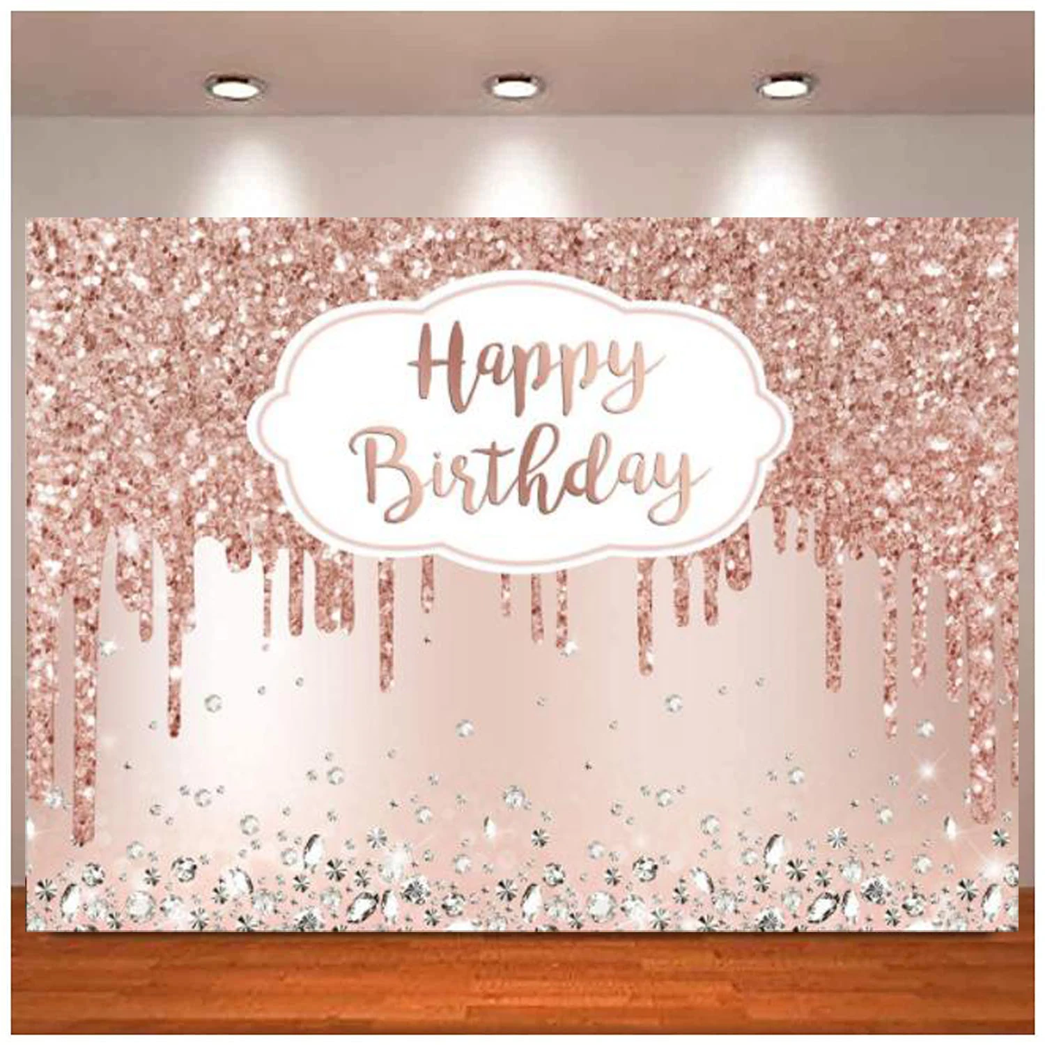 핑크 로즈 골든 반짝이 다이아몬드 배경, 여아용 달콤한 16 18 21 생일 파티 장식, 케이크 테이블 배너 용품