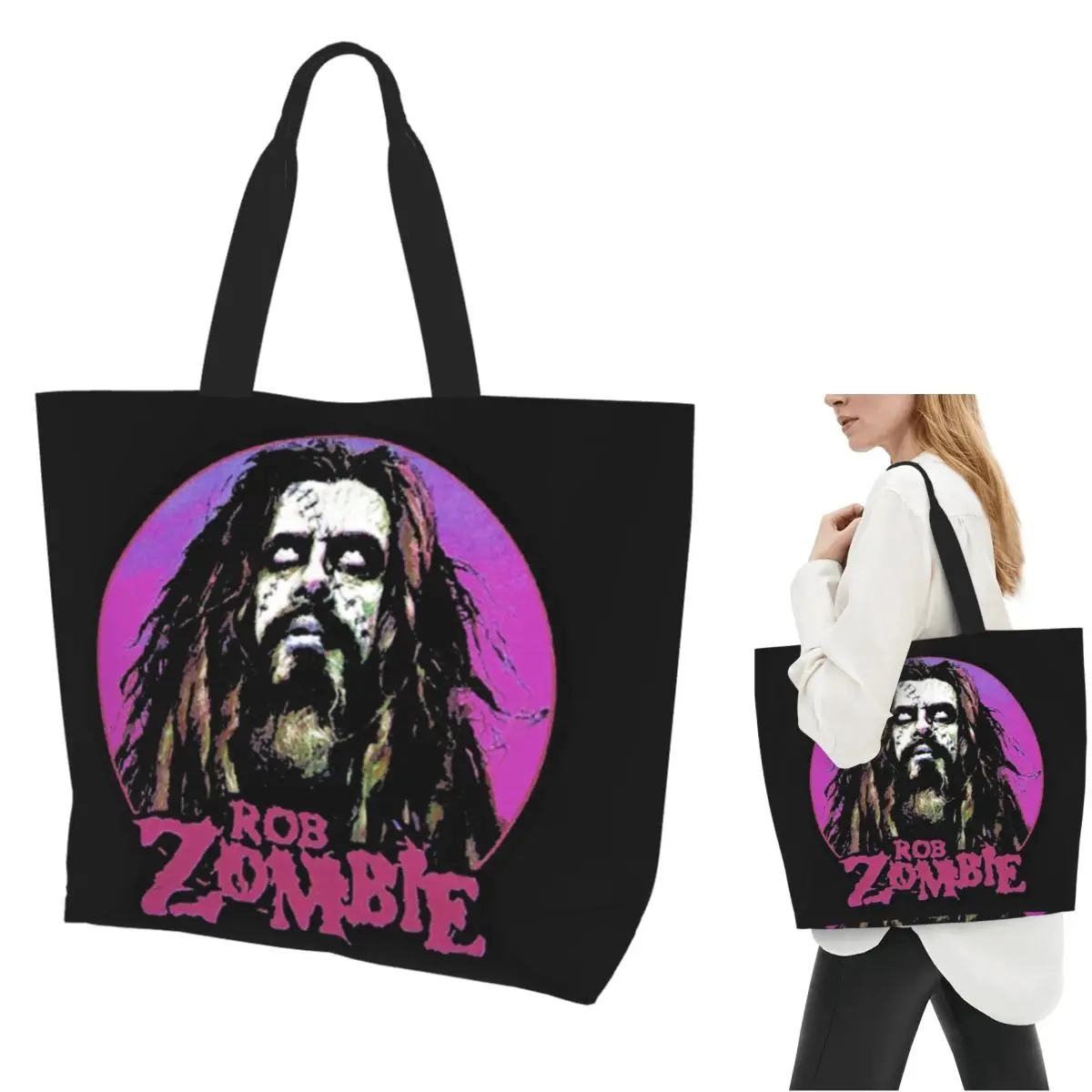 

Винтажная сумка-тоут для покупок Rob Zombie Band Art, парусиновая сумка на плечо большой вместимости, продуктовая сумка для покупок для женщин