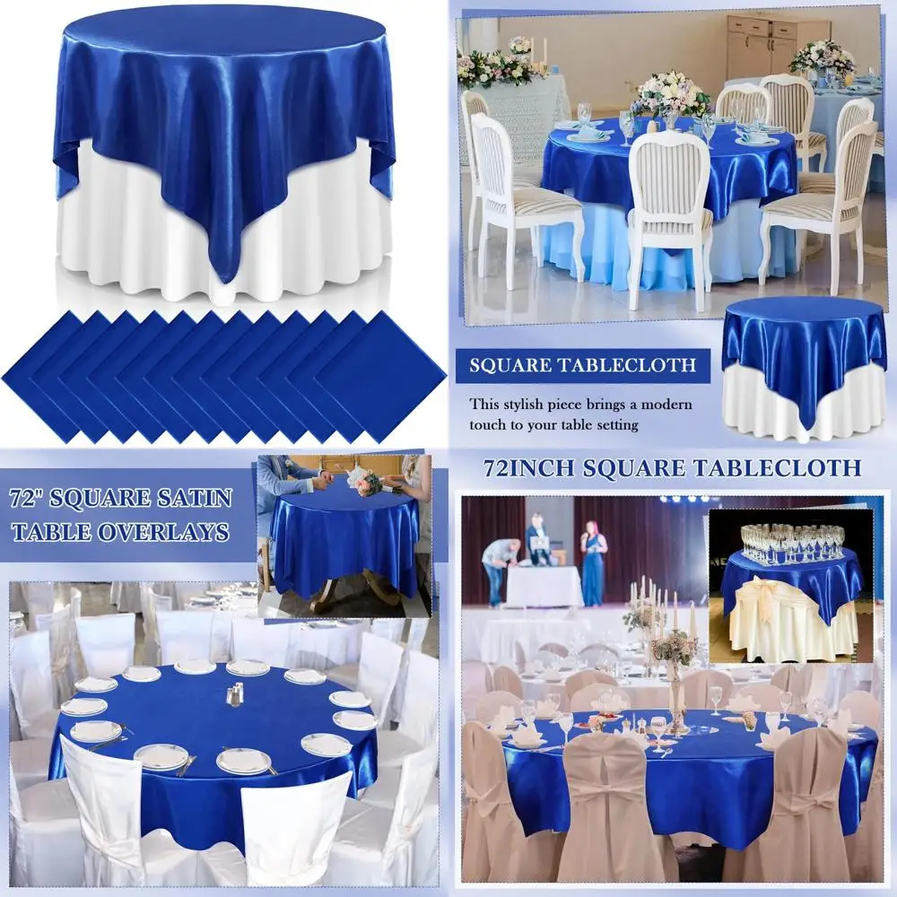 

72 Inch Satin Square Tablecloths - 12 Pack Smooth Fabric Overlays for Dining Table Decorations