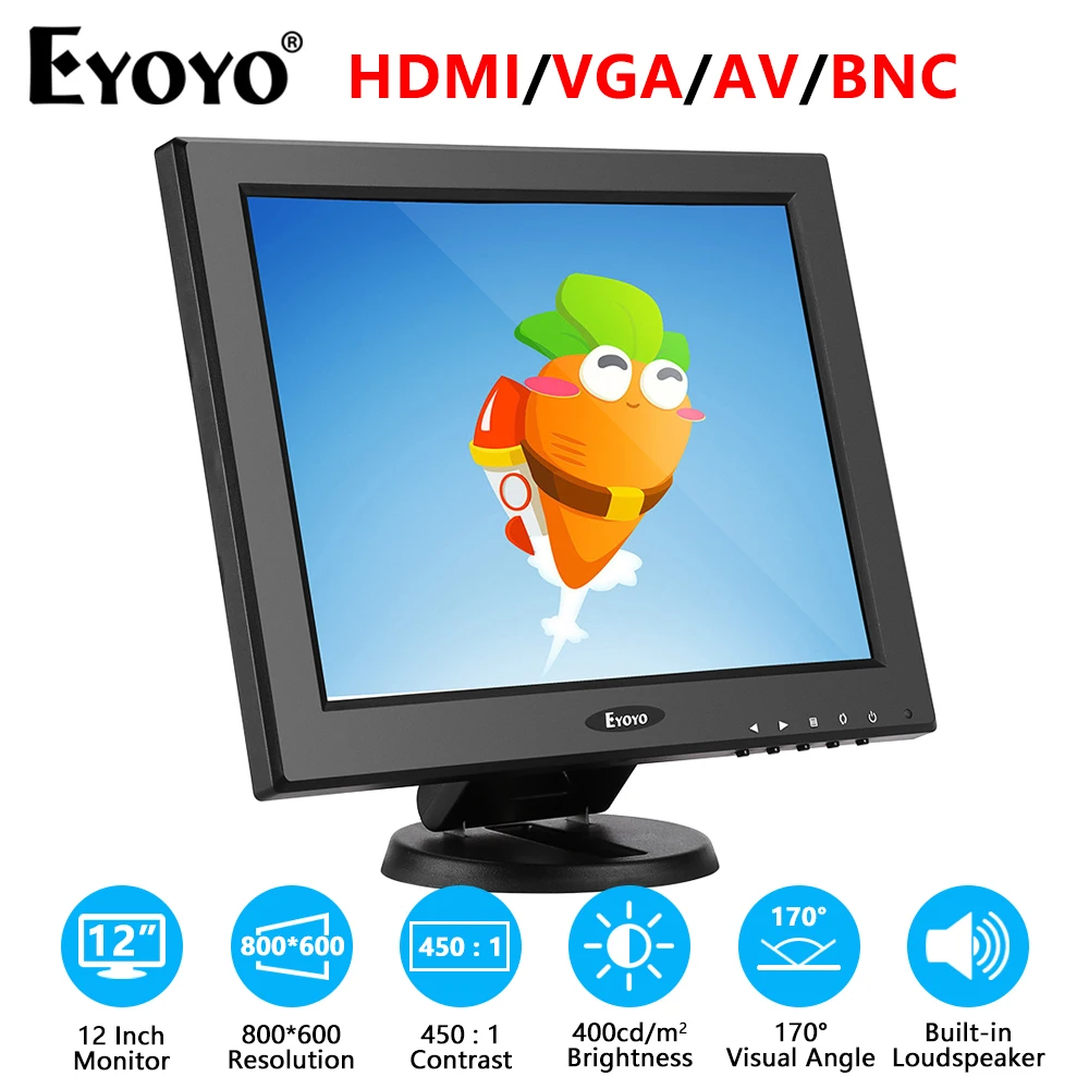 monitor pequeno do jogo da teve hd de eyoyo 12 polegada com entrada 800x600 de hdmi do av de bnc vga mini tela lcd portatil do sistema do cctv com orador 01