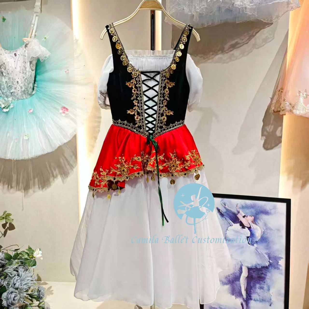 الراقية الجديدة الخاصة المخصصة Esmeralda الاختلافات أداء الباليه المنافسة PDE تنورة طويلة من الشاش للبالغين والأطفال #3