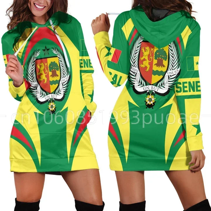 

Senegal Emblem Country Flag New Harajuku Novelty 3D Print Autumn Hoodie Dress Women Casual Wear Long Sleeve Hooded Dress