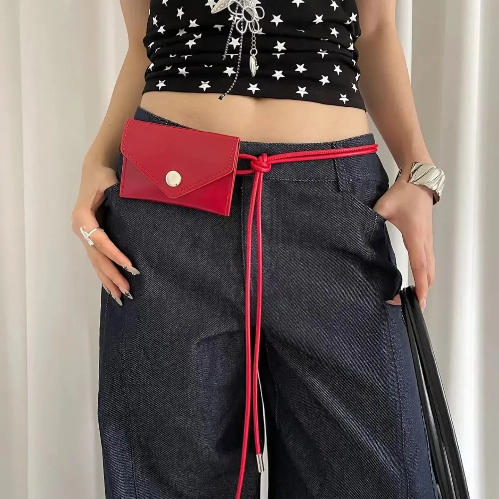

Trendy Vintage Envelop Waist Rope Versatile Black Red Leather Waist Bag Y2k High-End Dress Jeans Belt Waist Belt