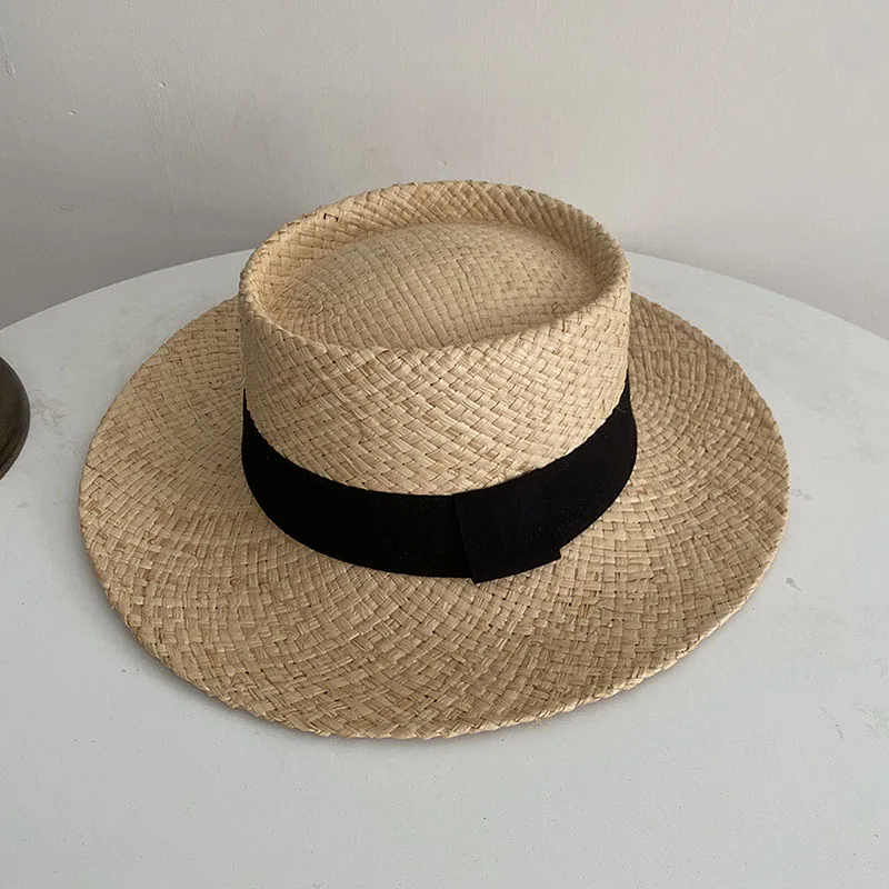 Wide Brim Straw Fedora Hat Ribbon Band Beach Hats Women Straw Woven Sun Hats Summer Holidaty Panama Hat