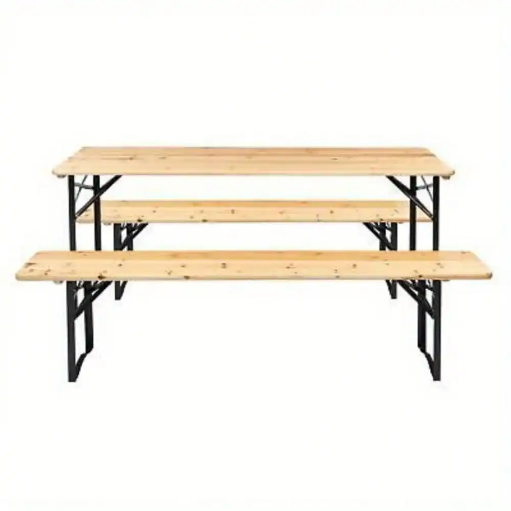 Outdoor Wood Picnic Table Beer Bench Dining Set Folding Wooden Top Patio