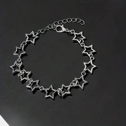 Y2K Five Pointed Stars Charm Bracelet Vintage Silver Color Pentagram Chain Bracelets For Women