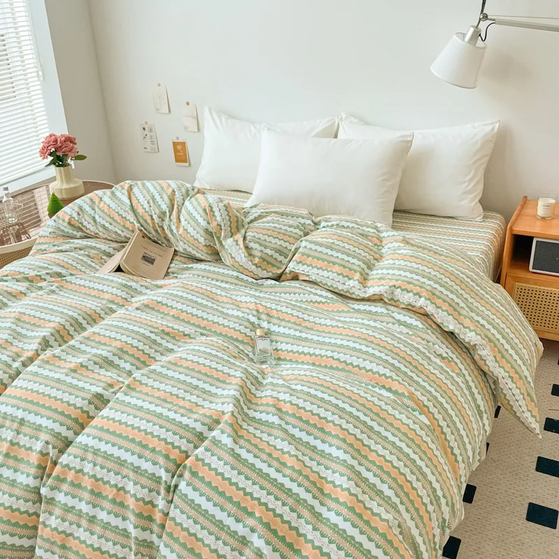 Thickened Pure Cotton Flannel Duvet Cover Single Double Size Autumn Winter New Style 200x230 Bedding Cover Breathable Geometr...