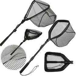 Folding Fishing Landing Net with Aluminum Telescoping Pole Handle  Nylon Mesh Hoop 55cm 80cm 100cm Extend for Kids Adults