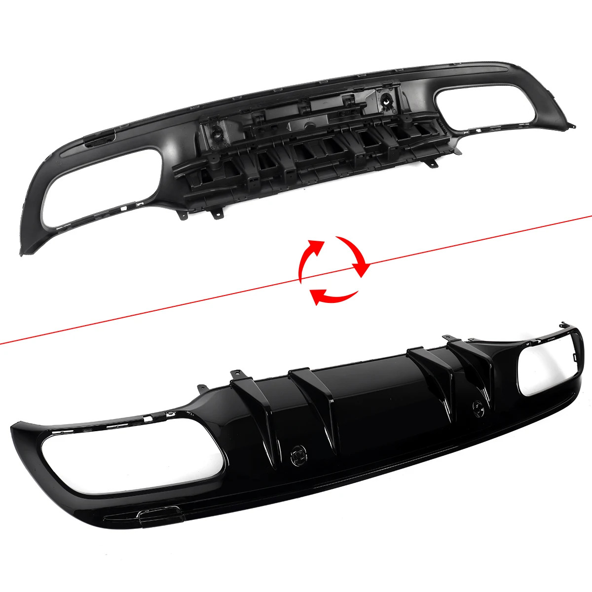 For Mercedes W205 C300 14-18 C43 AMG Style Rear Diffuser Lip Gloss Black Exhaust