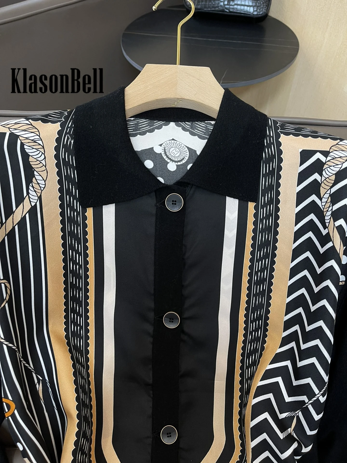 9.25 KlasonBell Vintage Silk Print Pattern Long Sleeve With Belt Long Knitted Cardigan Women