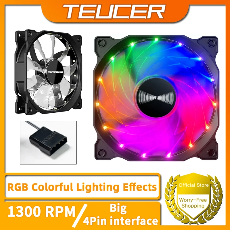 TEUCER 120mm Cooling Fan RGB Vortex Light Effects 12V Big 4Pin Cascadable Hydraulic Bearing Quiet PC Case Fan