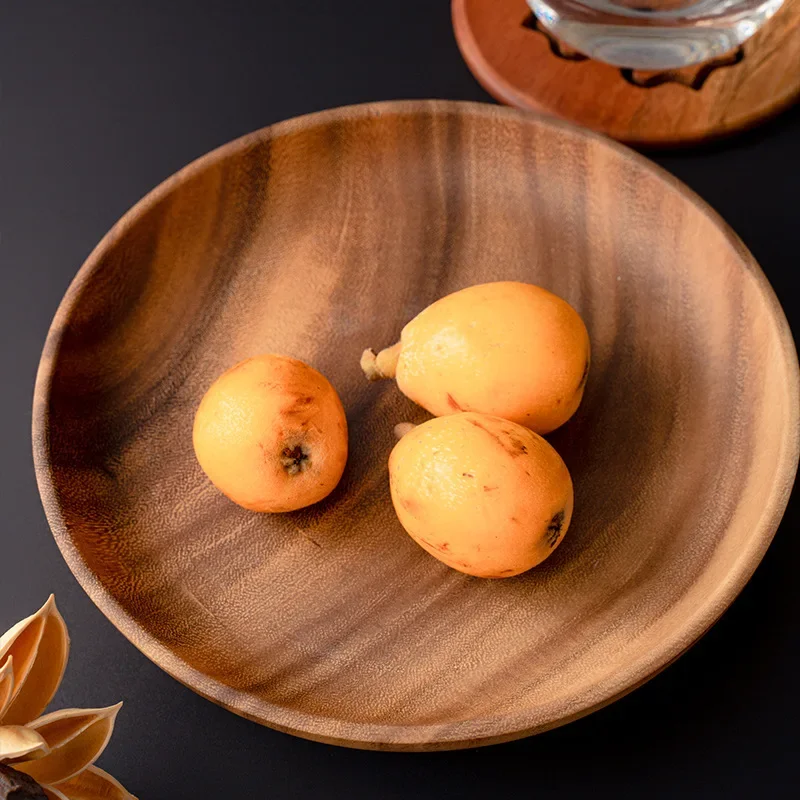 Placa redonda de madera LingAo-Acacia, personalidad japonesa, placa creativa para el hogar, Dim sum de varios tamaños