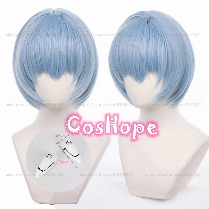 Rei Ayanami Parrucca Cosplay Donna 30 cm Parrucca corta blu Cosplay Parrucche Cosplay Anime Parrucche sintetiche resistenti al calore Halloween