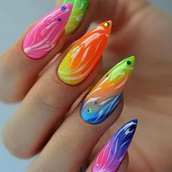 Press on Nails Long Stiletto False Nails Green Fake Nails Glitter Glue on Nails with Snake and Rhinestones Designs Almond Nails