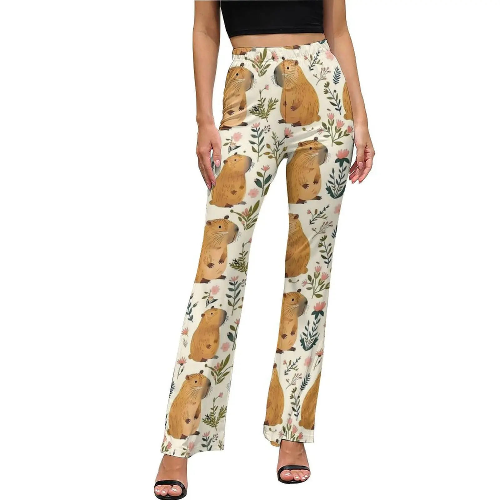 Cute Capybara Art Pants High Waist Animal Aesthetic Flared Pants Summer Casual Custom Big Size Trousers