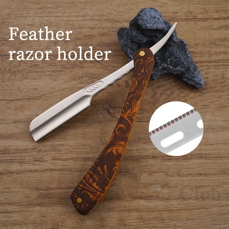 

Men's Manual Folding Razor Replaceable Feather Blade Shaver Hair Salon Wooden Beard Trimmer Barber Shop Shaving Tools Y0906