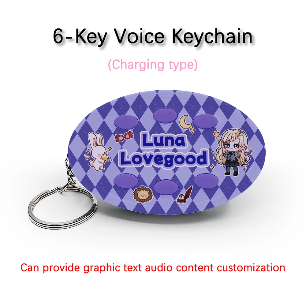 Llavero de voz creativo para película Harry Potter papel Luna Lovegood Audio de 6 teclas/imagen llavero recargable personalizado colgante regalo