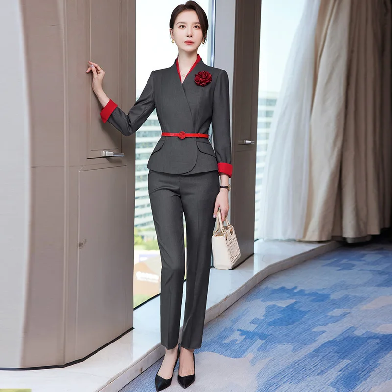 Formal Pantsuits for Women Blazers Femininos Professional Career Interview Autumn Winter Professional Trousers Set