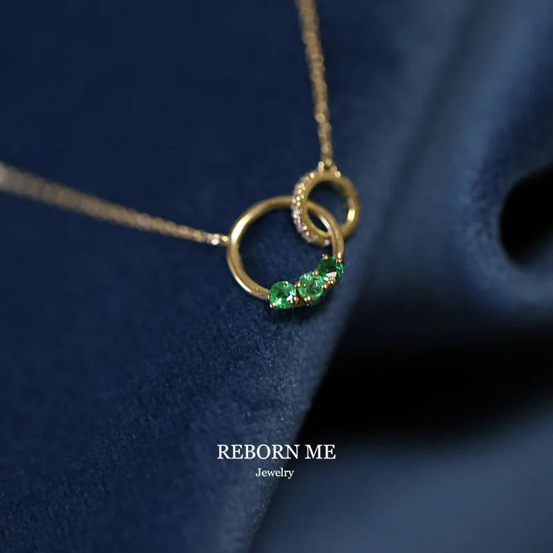 ITSMOS Created Emerald 14K Gold Plated Buckle Circle Necklace Chain s925 Silver Classic French Simple Necklace for Women