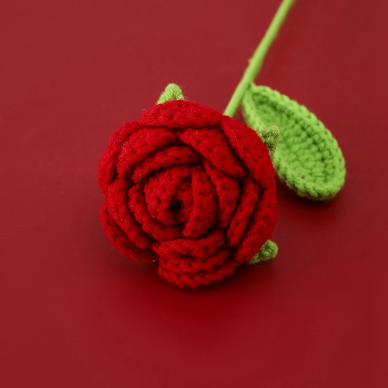 Handmade Knitted Rose Artificial Flowers, Knitted Crochet Bouquet Decoration, Table Decoration Holiday Gift