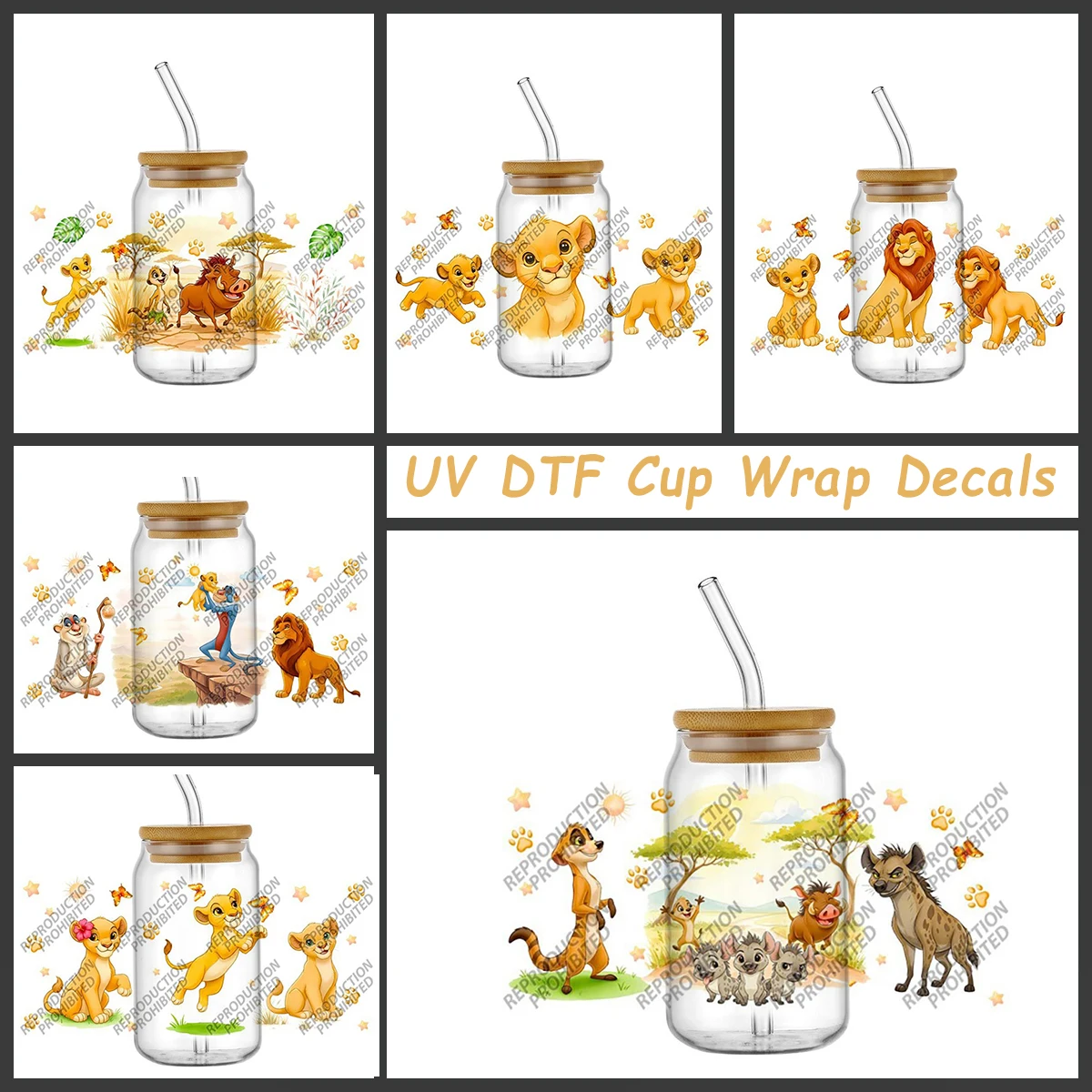 

Lion King Character UV DTF Cup Wrap Stickers for 16oz Libbey Glass Tumbler DIY Sticker Selfadhesive Washable Magic Lion Wrap