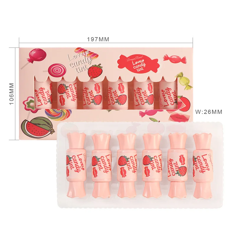 6Pcs/Lot Candy Mirror Water Lip Tint Liquid Lipstick Lip Glaze Moisturizing Waterproof Long Lasting Lip Gloss Makeup Cosmetics