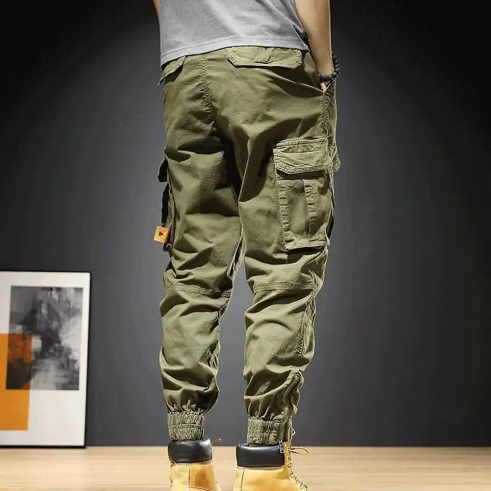 Classic Multi Pocket Military Biker Men Cargo Pants High Quality Man Drawstring Elastic Waist Solid Color Pant pantalones hombre