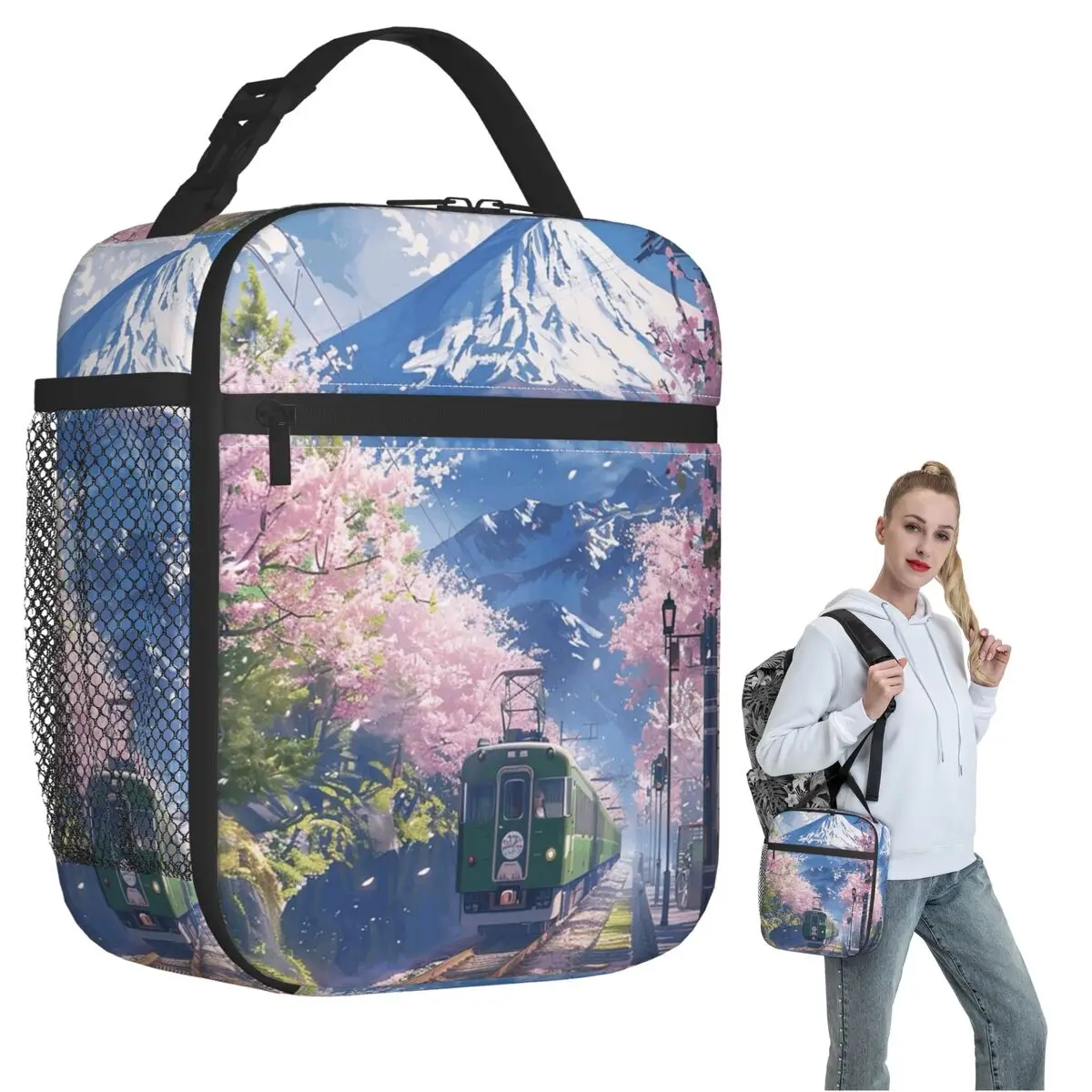 Japan Anime Green Natural Scenery Insulated Lunch Bag for Women Children Leakproof Food Boxes Thermal Lunch Box Tote