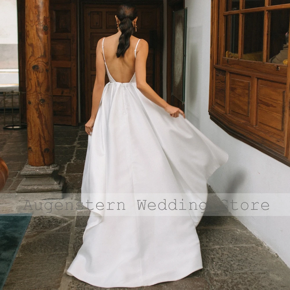 Civil Wedding Dress Asymmetrical Spaghetti Straps A Line Hi-Lo Wedding Gowns for Women 2023 Bride Backless Flowers Bridal Dress