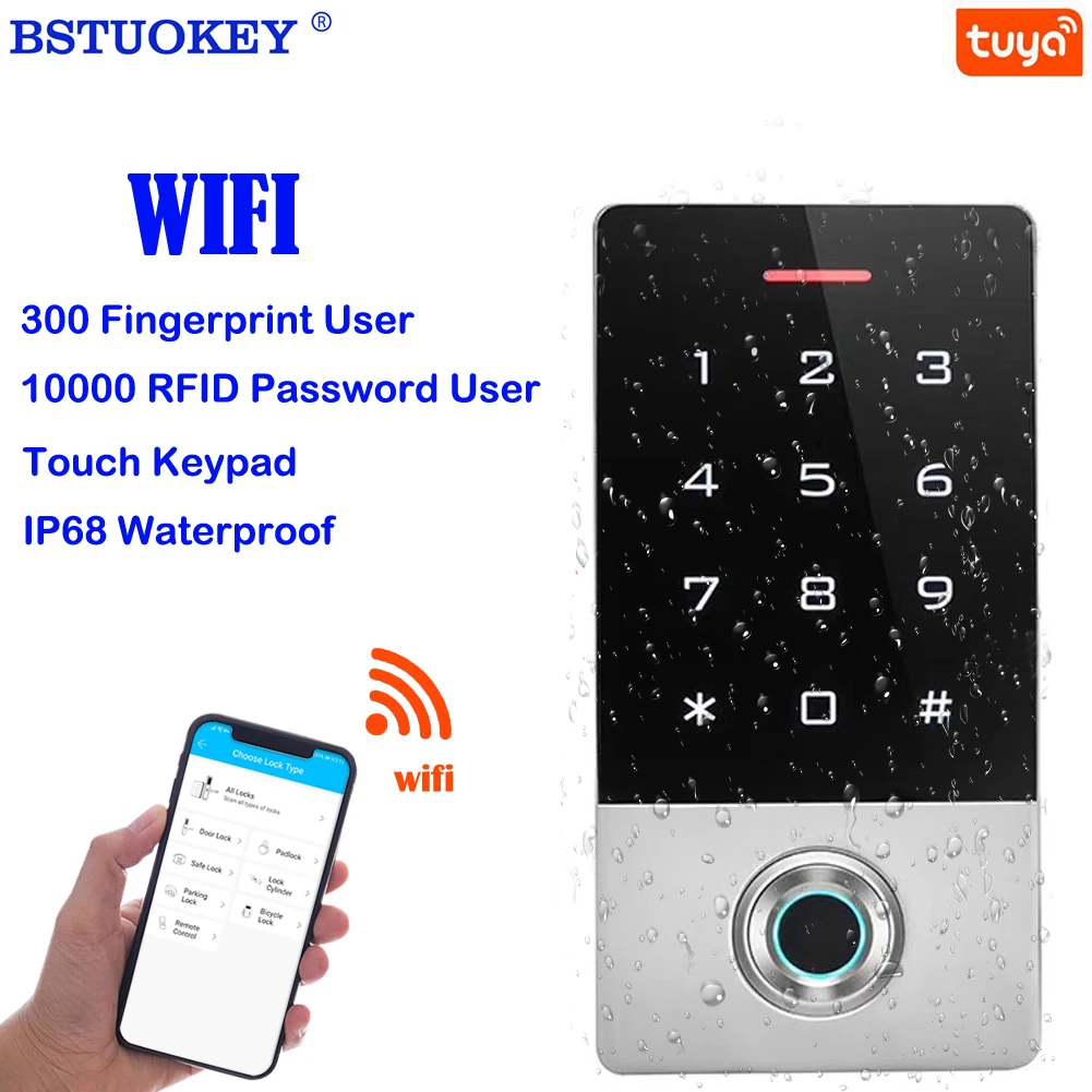 

WIFI Tuya App Smart Door Lock Backlight Metal Touch Keypad Fingerprint 125Khz RFID Card Access Control System 10000 User