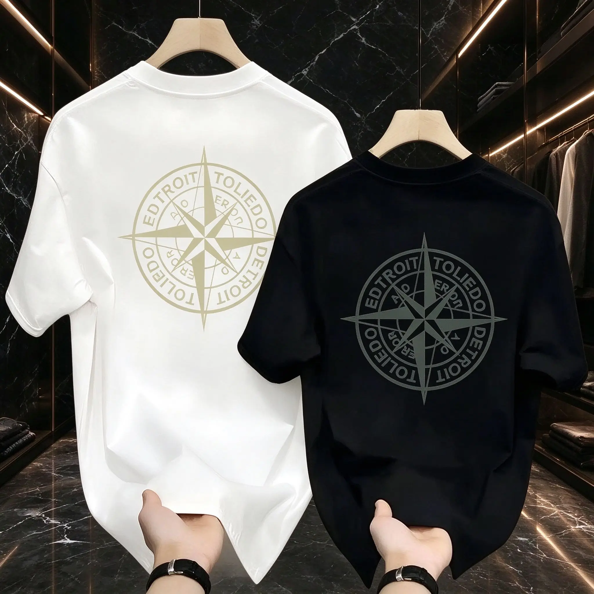 Compass North Star Print T Shirt Men Women Cotton Short Sleeve Summer Casual Retro Nautical Streetwear Oversized Unisex Top Tee