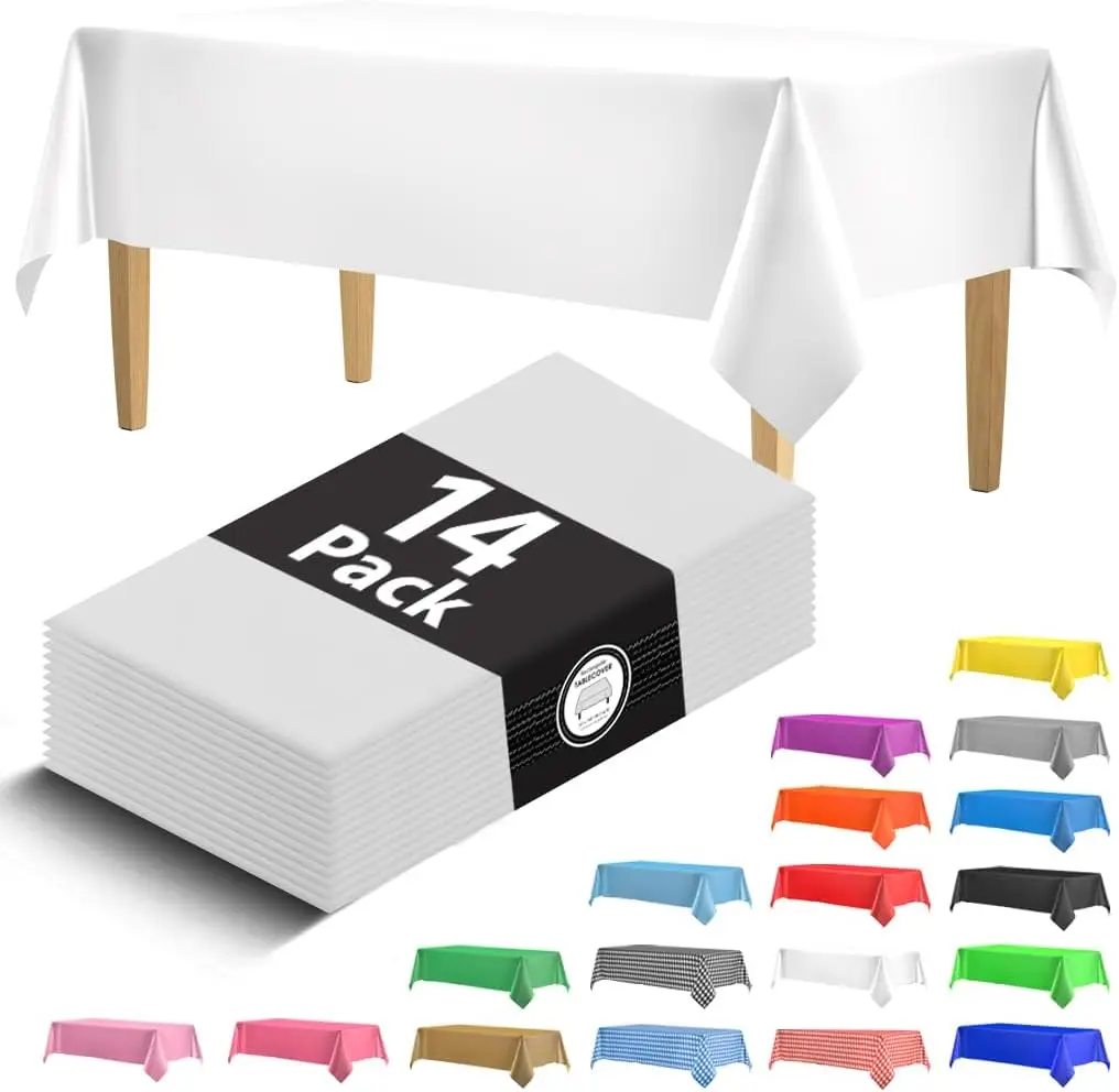 Premium White Plastic Tablecloth - 54 x 108 in. Disposable Rectangle Plastic Table Cloth - Decorative Rectangle Table TLBBB004