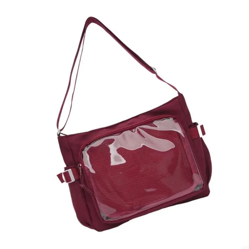 

Stylish College Crossbody Bag Large CapacityTransparent Badge Holder Ergonomic Shoulder Strap Practical Nylon Satchel 547A