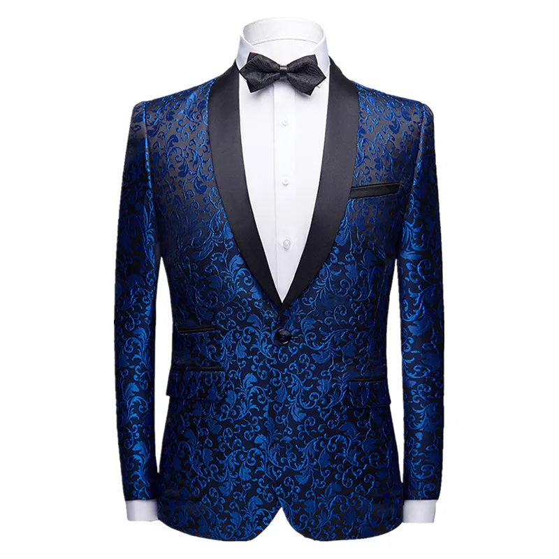 Classic Men Business Jacquard Suit Jacket Black / Red / Blue Fashion Men\'s Luxury Wedding Party Blazer Slim Fit Dress Coat