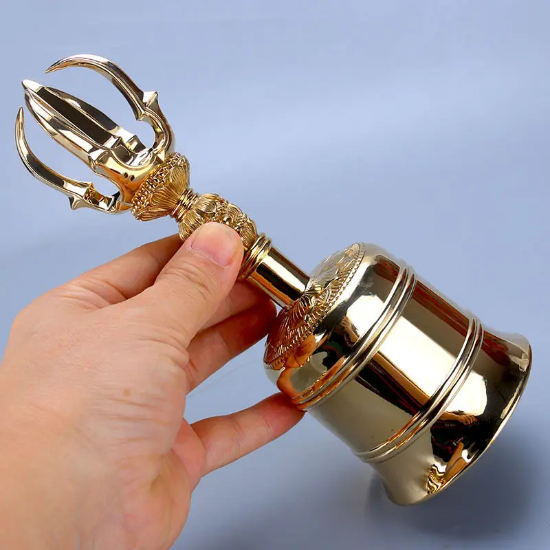 Handcrafted Brass Large Buddhist Ritual Five Prong Vajra Handle for Ceremonial Altars, Traditional Spiritual Art Object