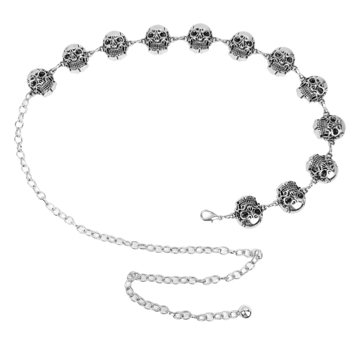 فاسق الفضة حزام على شكل سلسلة الإناث الخصر مصمم أحزمة للنساء جودة عالية فاخرة قابل للتعديل فستان سهل Y2K الجمجمة زنار