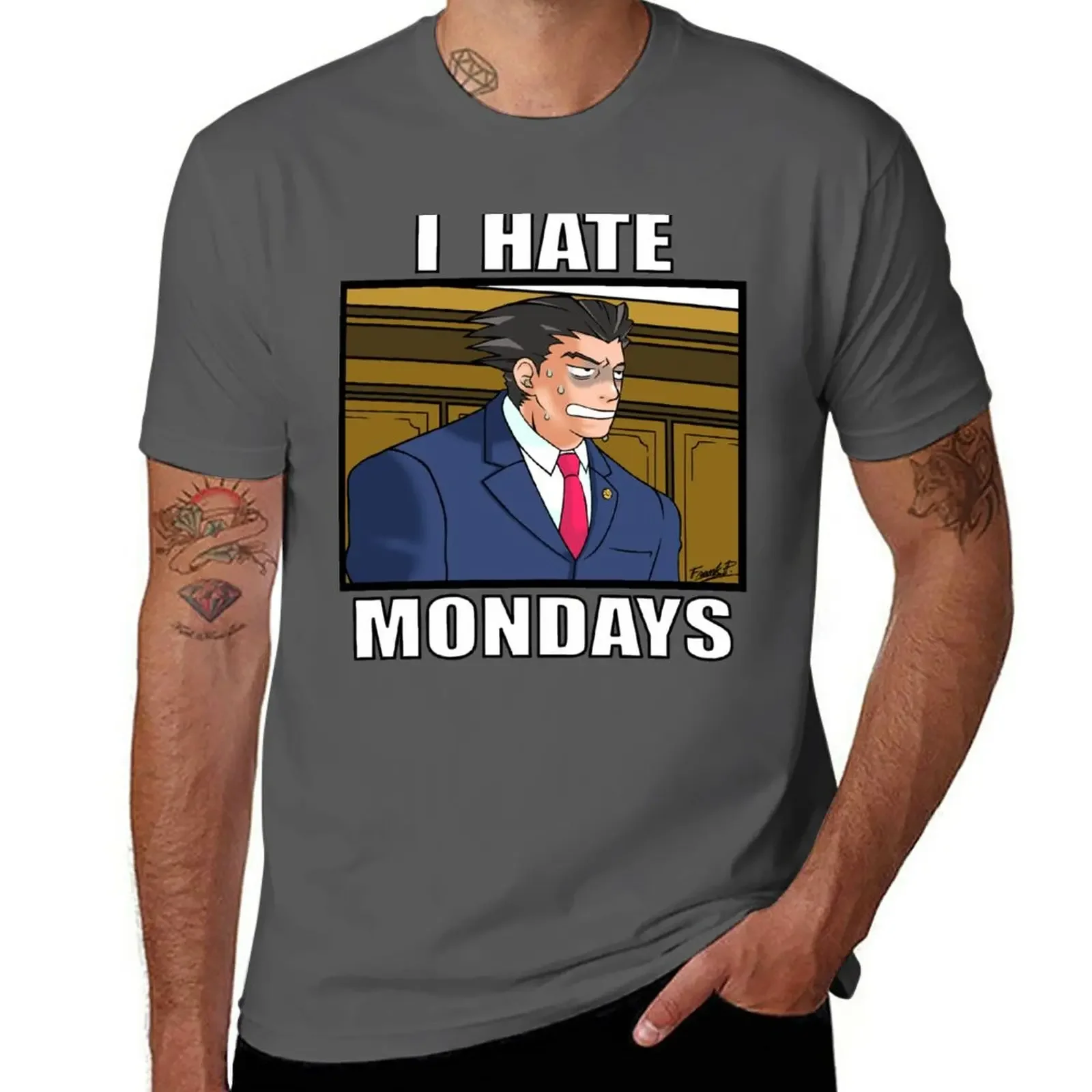 New I HATE MONDAYS - Phoenix Wright T-Shirt korean fashion aesthetic clothes sweat shirt Blouse plain t shirts men