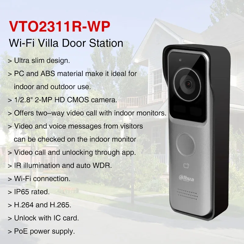 Dahua Wifi Video Intercom VTO2311R-WP Villa Door Station HD 1080P IP65 Access Control Systems H.265 Two-way Audio Wireless