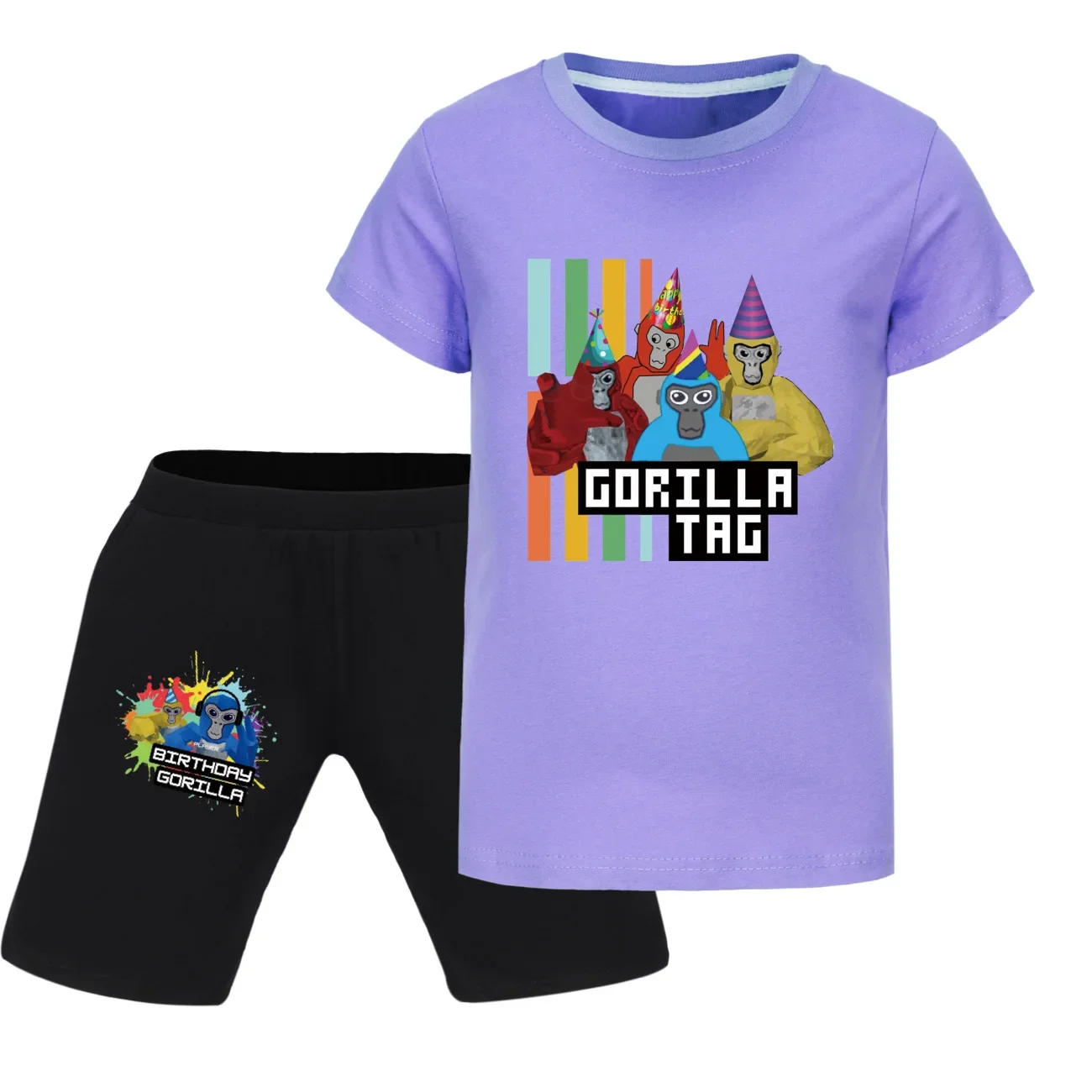 Conjunto de treino de manga curta infantil, roupas infantis, moletom infantil, roupas de verão, etiqueta gorila, meninos e meninas infantis, 3268