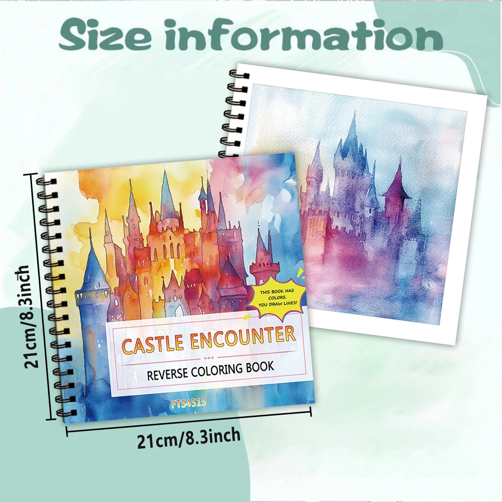 1pc Castle Reverse Coloring Book, 30 Thick Pages 100gsm, Relaxing Creative Line Activities, Perfect Gift for Family and Friends