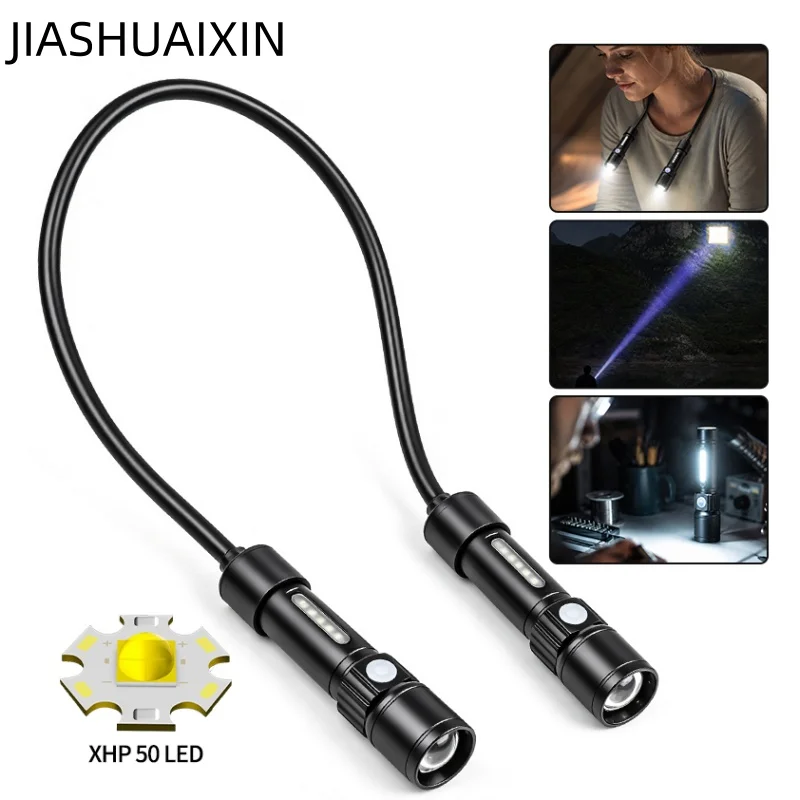 Outdoor LED camping lamp, magnetic hanging neck light, retractable for hiking, night biking, night fishing, and emergencies