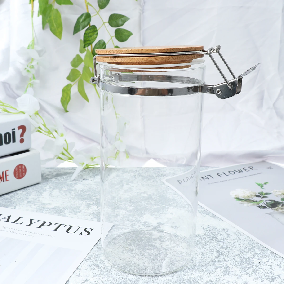 

Glass Storage Jars Airtight Containers Sealed Bamboo Lid Kitchen Canisters Food Holder Dry Storage Glass Tea Jar Sugar Container